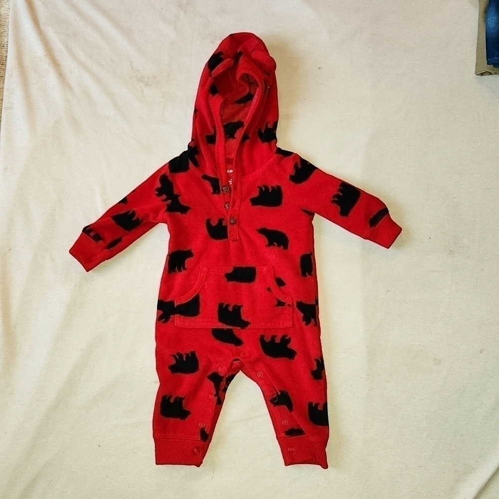 Carter's 3m Red & Black Polar Bear Fleece Sleeper With Ears